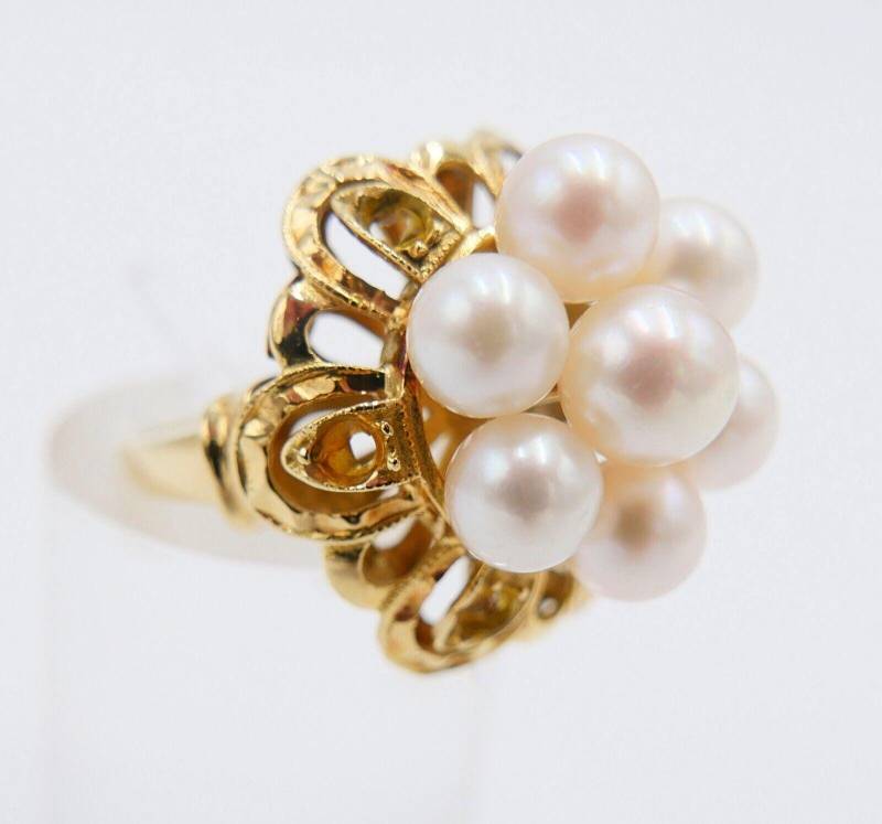 Eleganter Jugendstil Gold Perlen Damen Ring 750/18K Gr. 57 von AntikhandelStuttgart