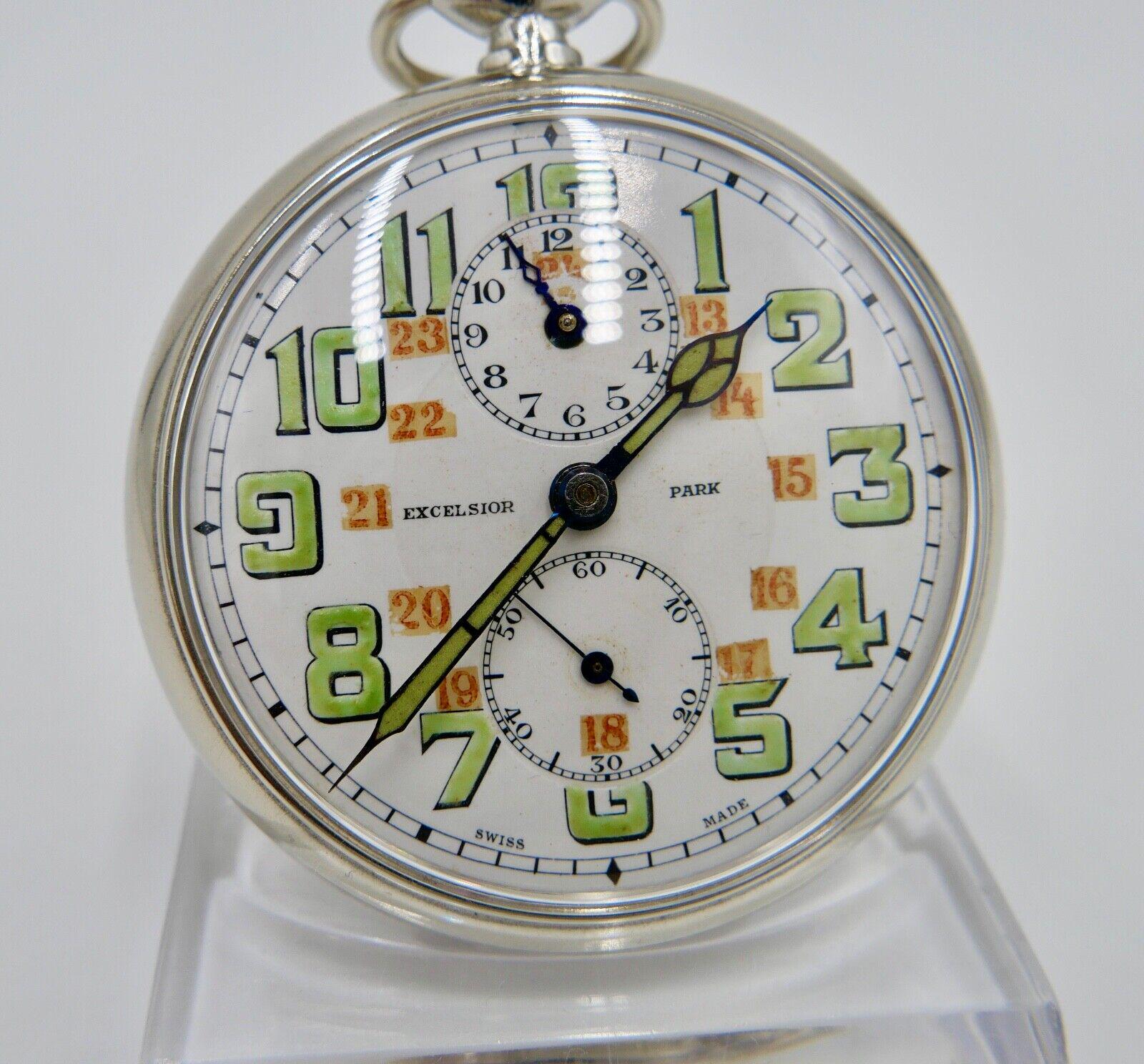 Excelsior Park Edelstahl Taschenuhr Wecker Ø 49mm Sehr Selten von AntikhandelStuttgart