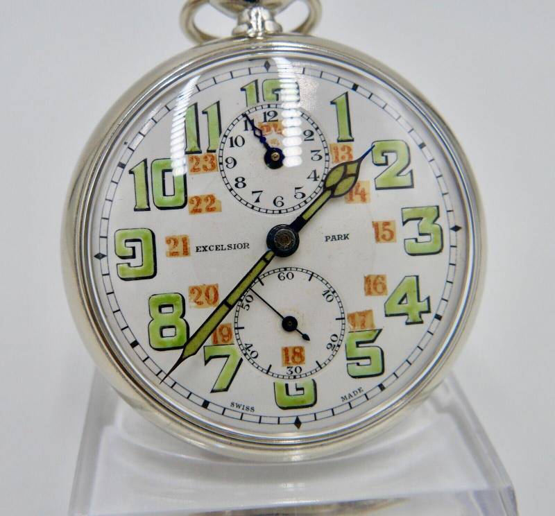 Excelsior Park Edelstahl Taschenuhr Wecker Ø 49mm Sehr Selten von AntikhandelStuttgart