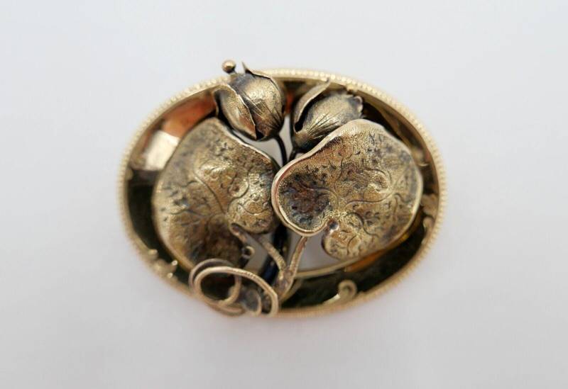 Feines Antike Florales Jugendstil Brosche Im Blumen Dekor 14K 585 Gold von AntikhandelStuttgart
