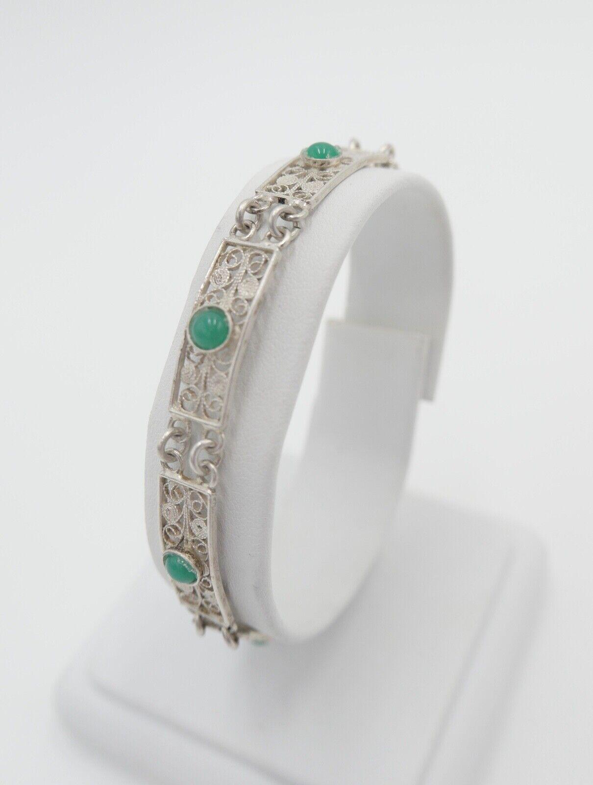 Filigranes 60Er Jahre 800 Silber Armband Mit Chrysopras von AntikhandelStuttgart