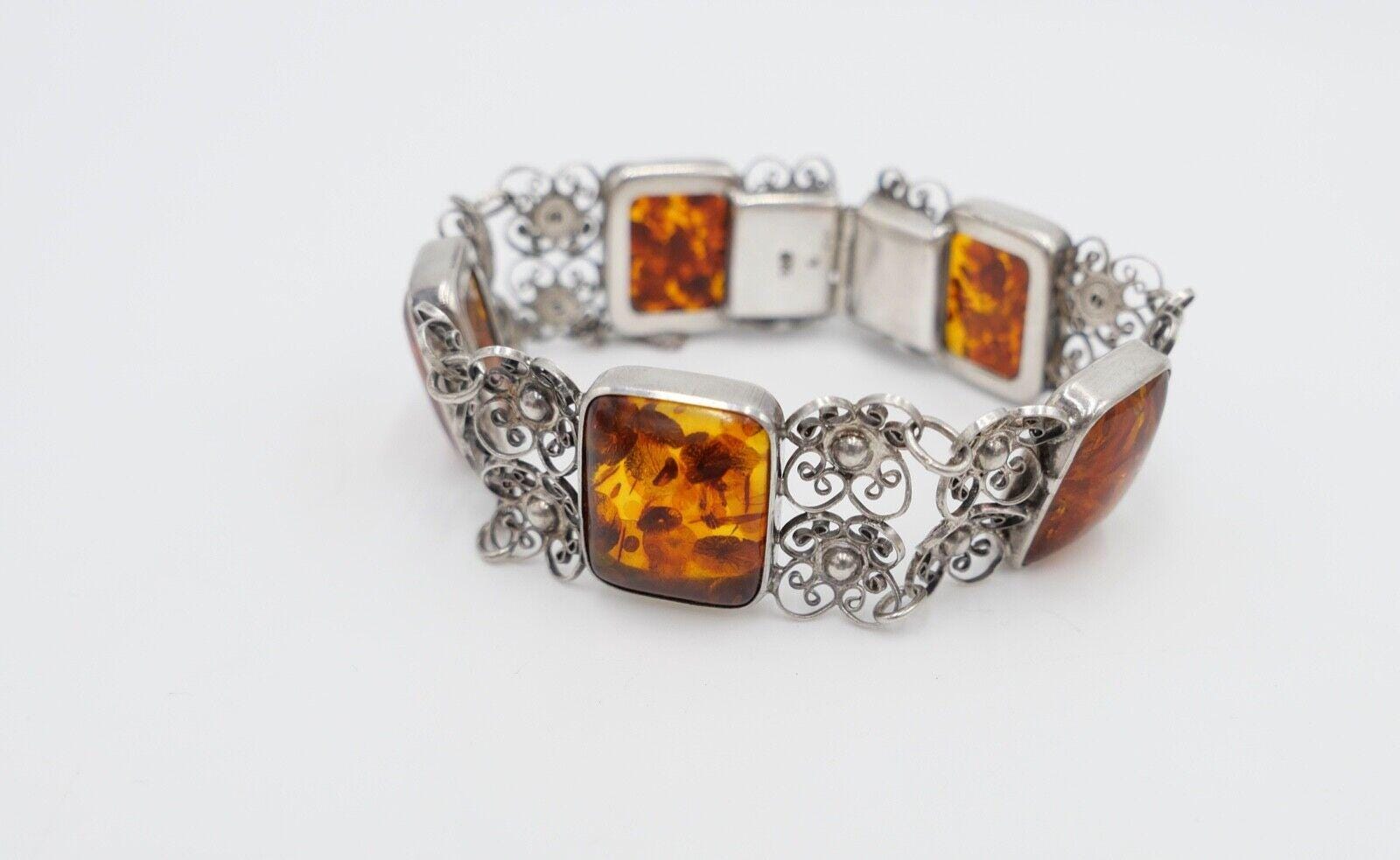 Filigranes Silber 835 Bernstein Armband Floral Armreif Polen von AntikhandelStuttgart