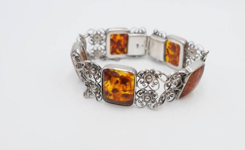 Filigranes Silber 835 Bernstein Armband Floral Armreif Polen Filigranes Silber 835 Bernstein Armband Floral Armreif Polen von AntikhandelStuttgart