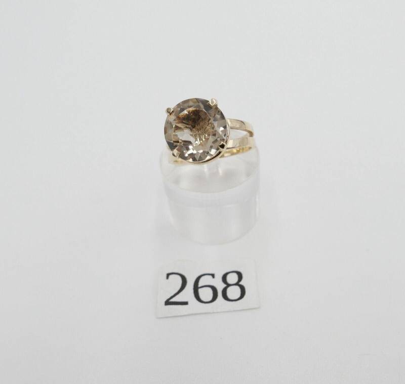 Gelb Gold Damen Ring Gr. 55 Mit Großem 6, 6 Ct Rauchquarz 375 9K von AntikhandelStuttgart