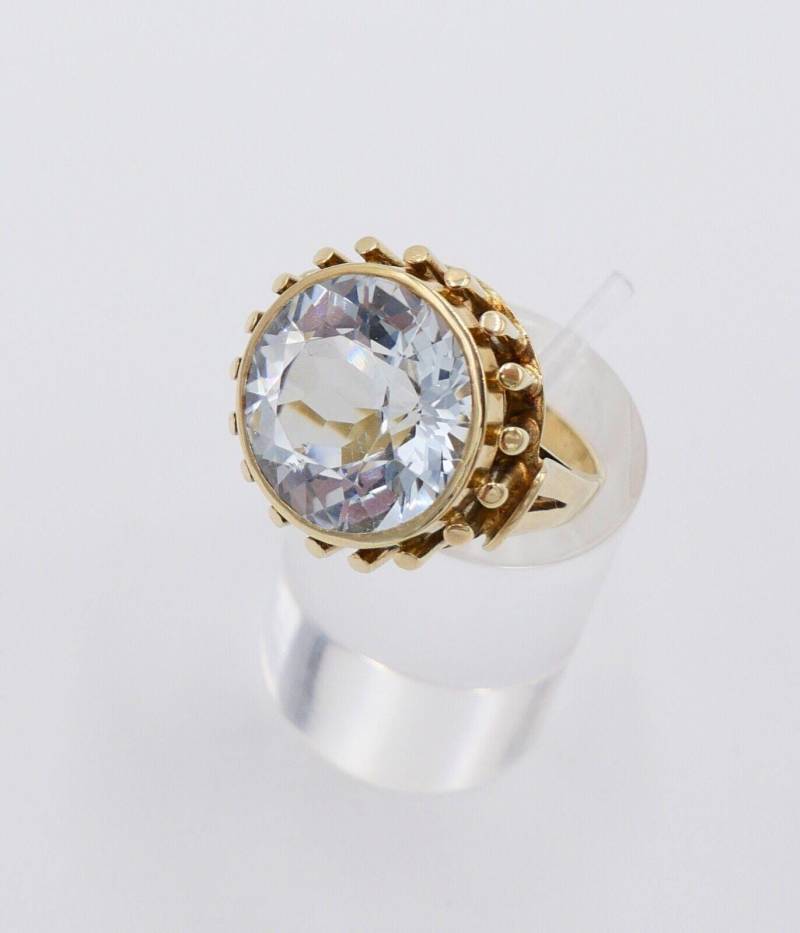 Gelb Gold Ring 585 14K Gr.52 14 Ct Großen Hellblauen Aquamarin Imitat von AntikhandelStuttgart