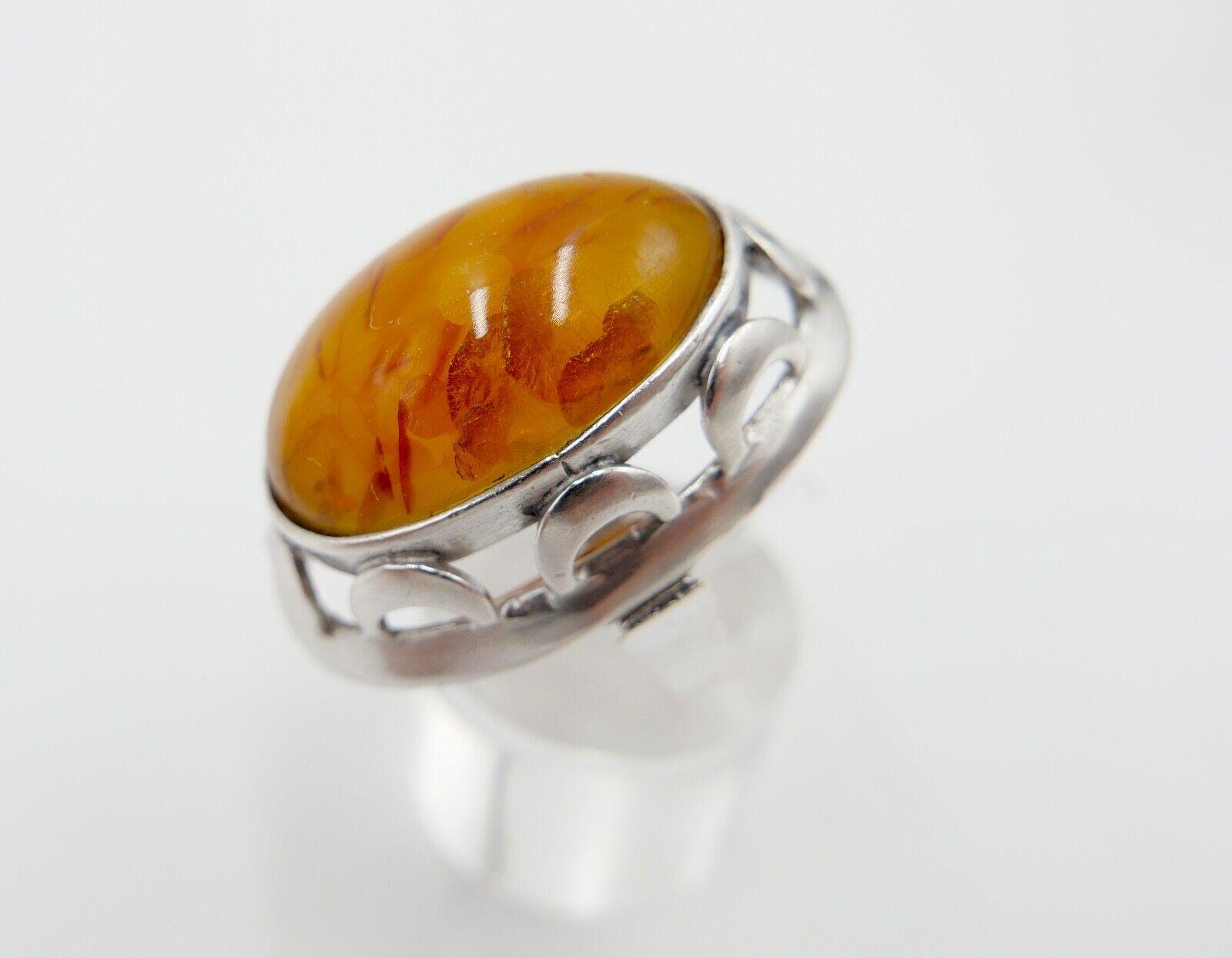 Großer Auffälliger Bernstein Designer 835 Silber Ring Gr. 58 Wwb 3 Frauenkopf von AntikhandelStuttgart