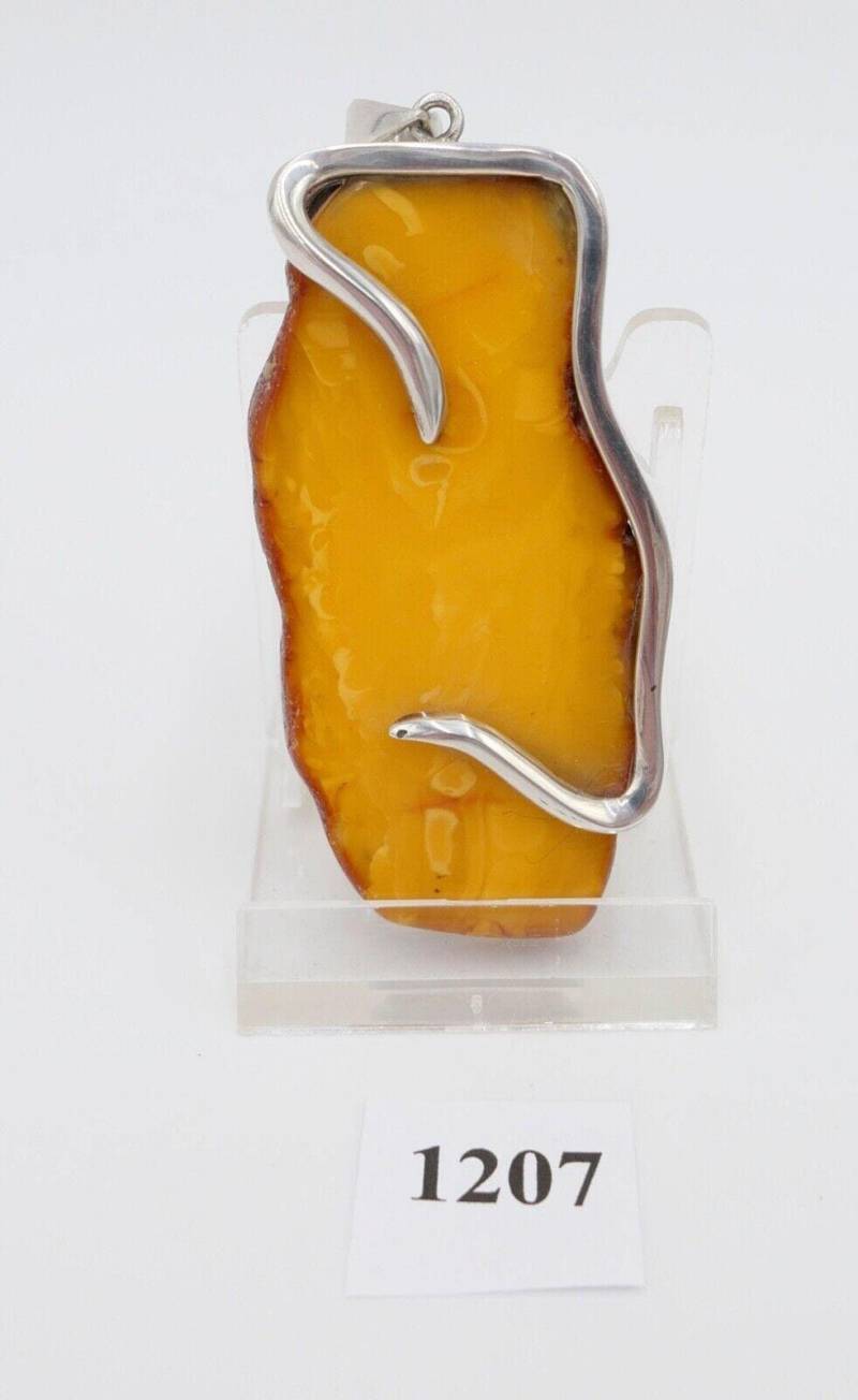 Großer Bernstein Butterscotch Anhänger Silber Handgefertigt 8, 3 cm von AntikhandelStuttgart