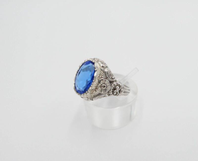 Jugendstil Damenring Ring Silber 935 Gr. 56 Mit Blauem Glasstein von AntikhandelStuttgart