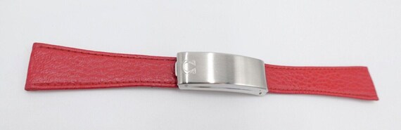 Neu Original Vintage Omega No. 27 Lederband Rot Edelstahl Faltschliesse 19/14 Mm von AntikhandelStuttgart