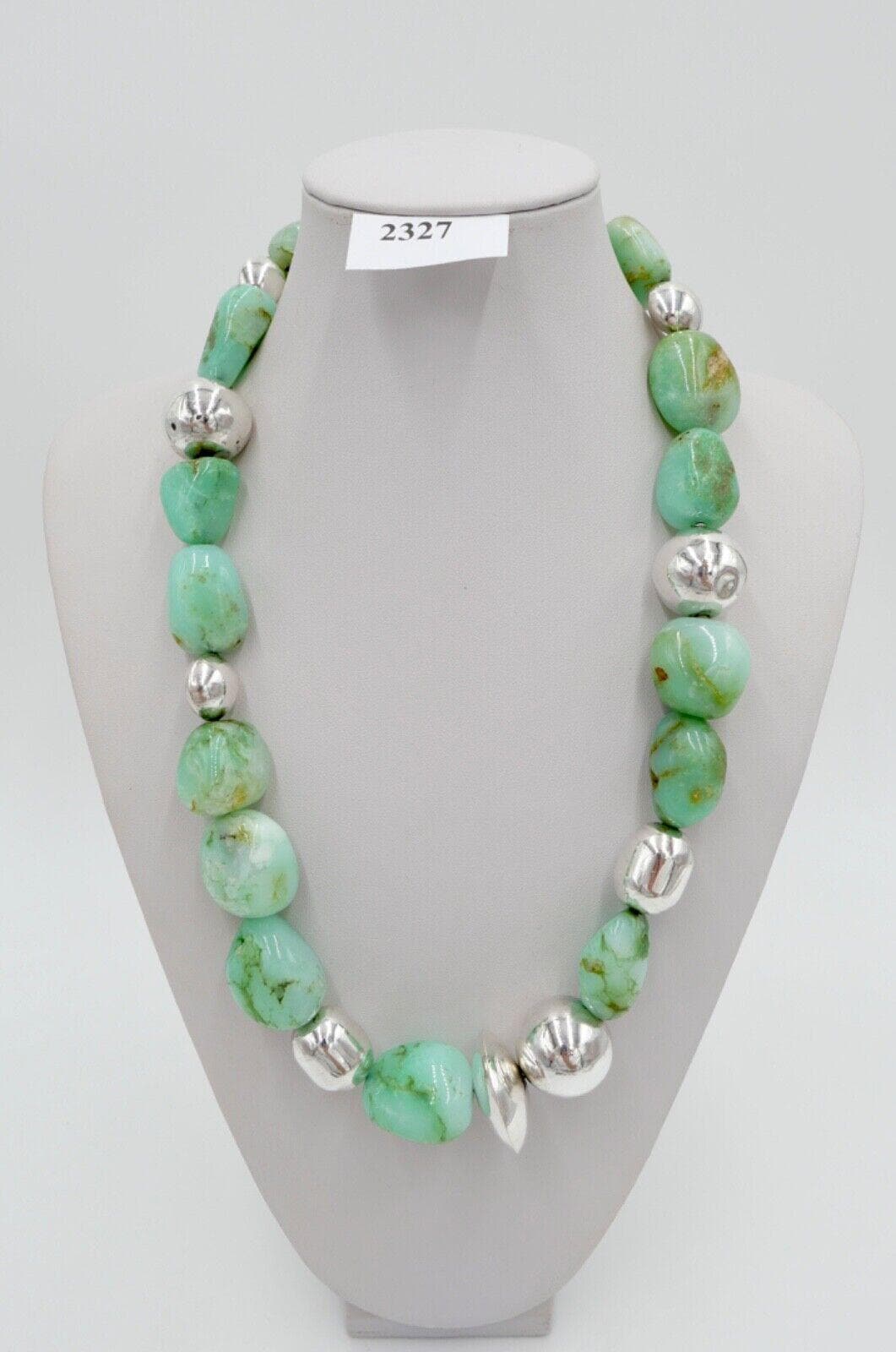 Schwere Chrysopras Kette Collier Mit 925 Silber Kugel 59cm Magnet Verschluss Rkg von AntikhandelStuttgart