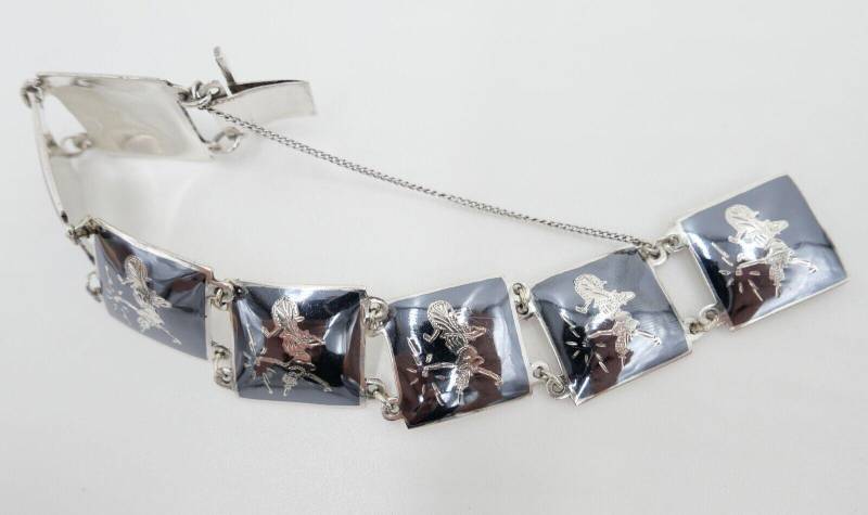 Siam Sterling Silber Glieder Armband Emaille Motiv Göttin 19cm von AntikhandelStuttgart