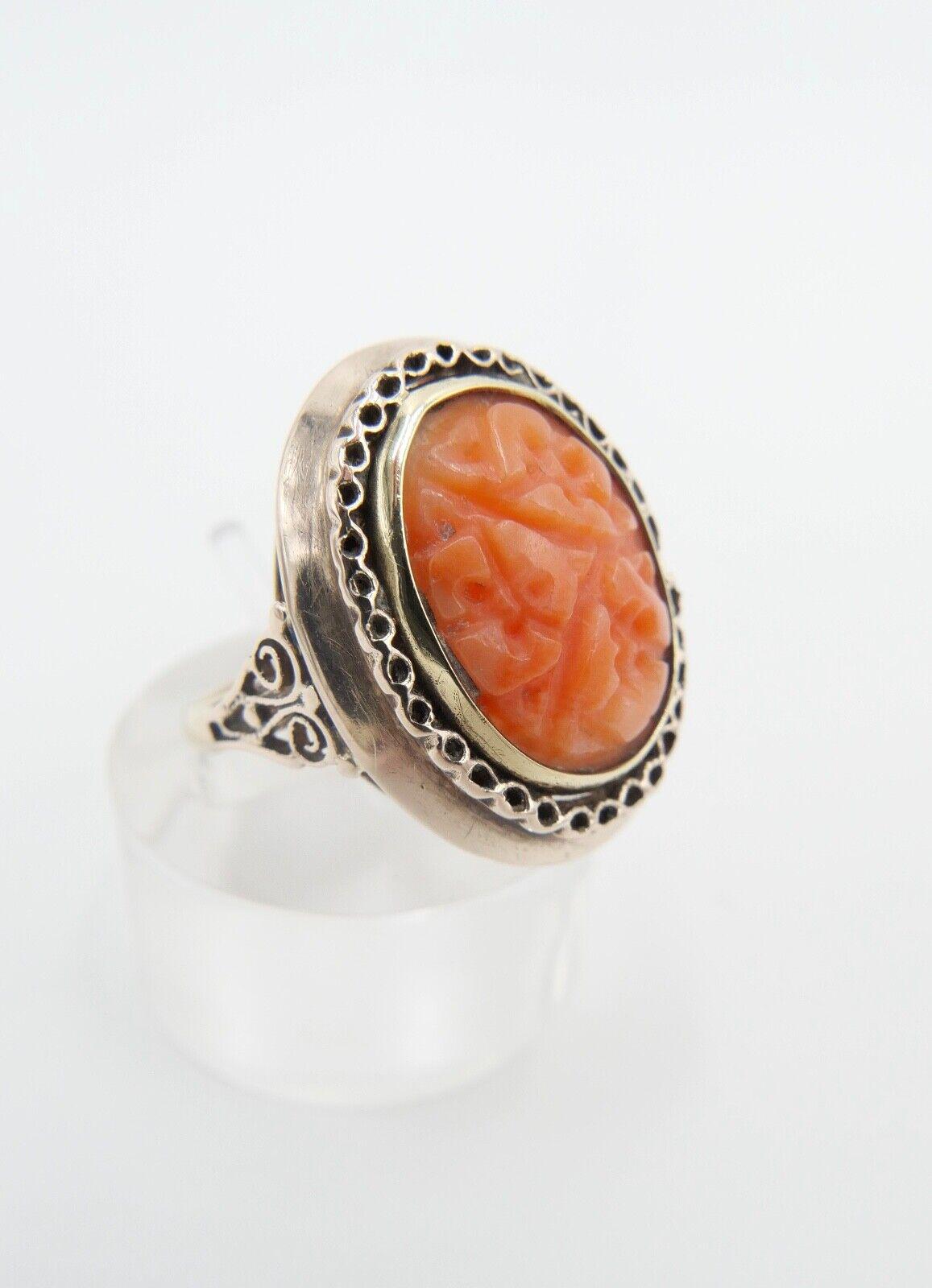 Um 1850 Antiker Korallen Ring Gold 333 8K Gr. 55 Damenring Koralle 15, 2x11, 2 Mm von AntikhandelStuttgart