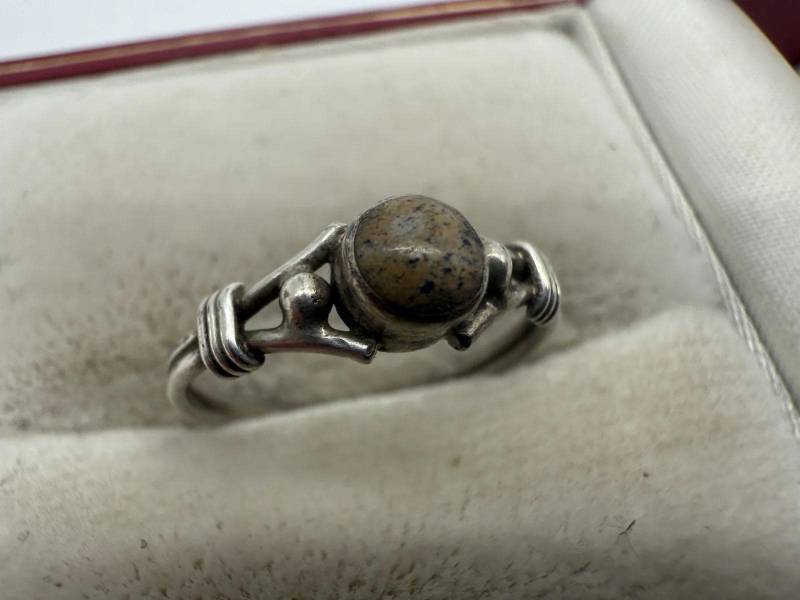 Vintage 925 Silber Ring Mit Natürlichem Labradorit Handarbeit Gr.49 von Antikhausfuchs