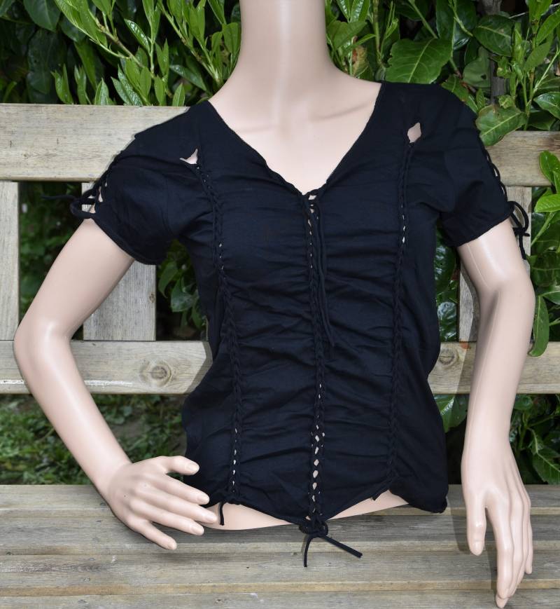 Angebot Oberteil Schnürung Cut Out Hippie Oberteil Schwarz Sommer Top Cutwork Festival Goa Psy Kurz Arm Flippig von Antimja