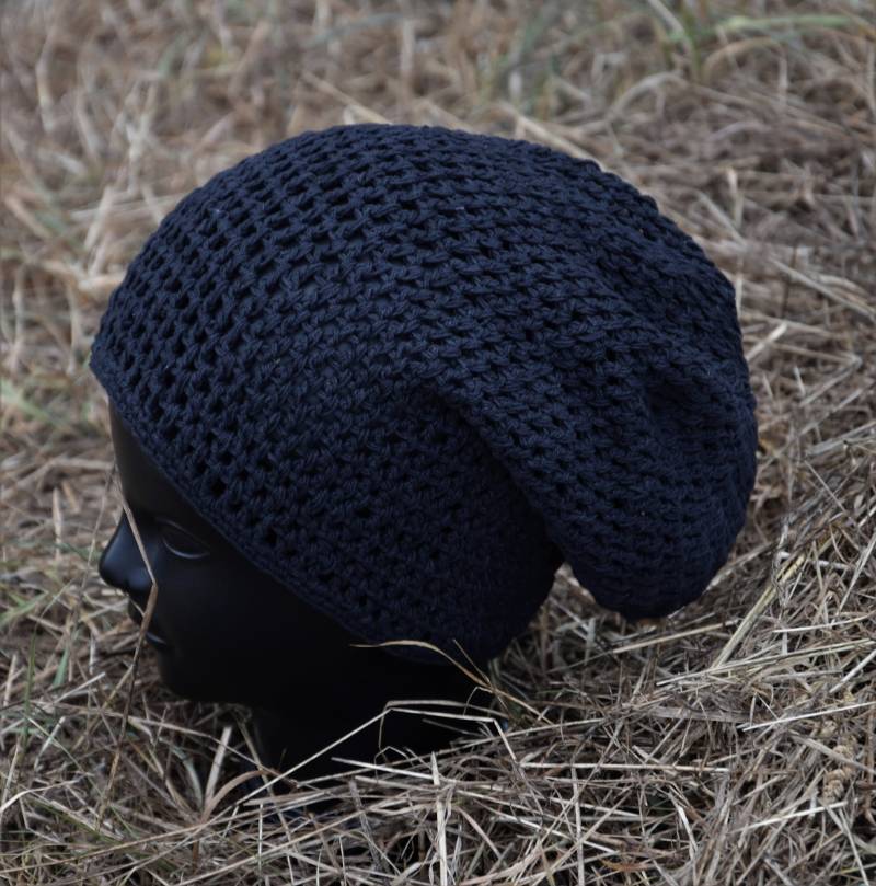 Baumwolle Mütze Beanie Häkelmütze Schwarz Kopfbedeckung Hippie Häkel von Antimja