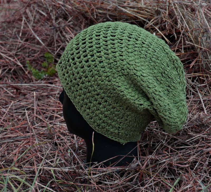 Baumwolle Mütze Häkelmütze Grün Beanie Kopfbedeckung Hippie Häkel von Antimja