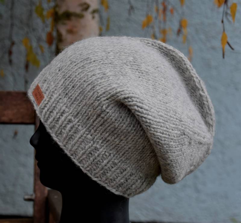 Beanie Wollmütze Grau Warme Winter Mütze Kopfbedeckung Strickmütze Schafwolle Wintermütze Hippie Strick von Antimja