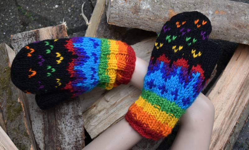 Fäustlinge Handgestrickt Wolle Bunte Gefüttert Winterhandschuhe Warme Strick Gefütterte Winter Handschuhe Gestrickt von Antimja