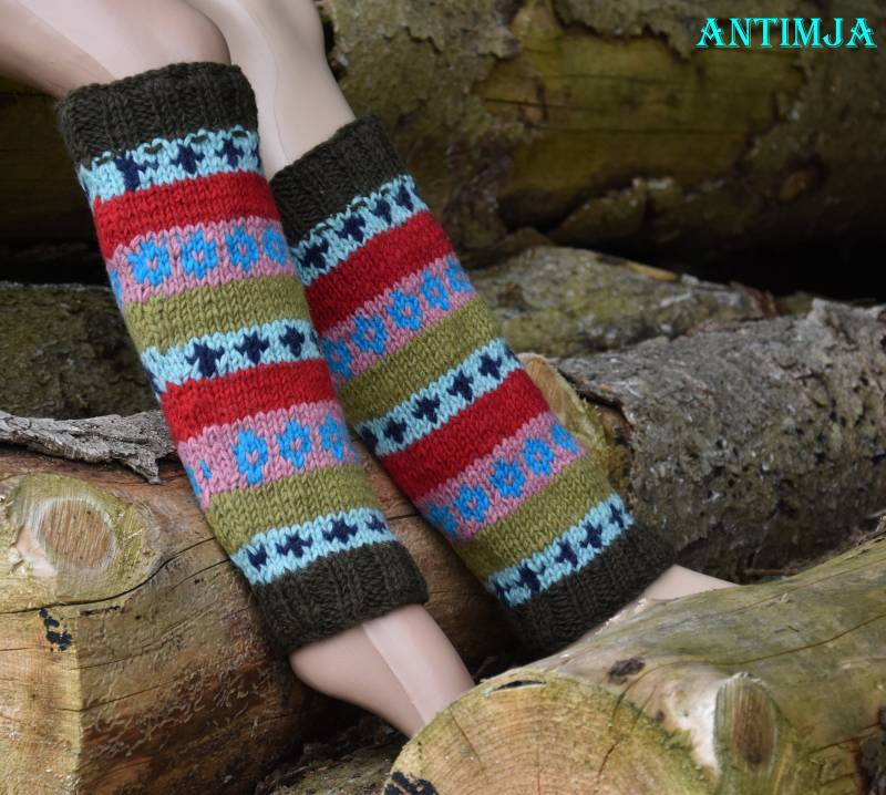 Handgestrickte Beinstulpen Gefüttert Strick Beinlinge Bunte Winter Stulpen Boot Toppers Wadenwärmer Hippie von Antimja