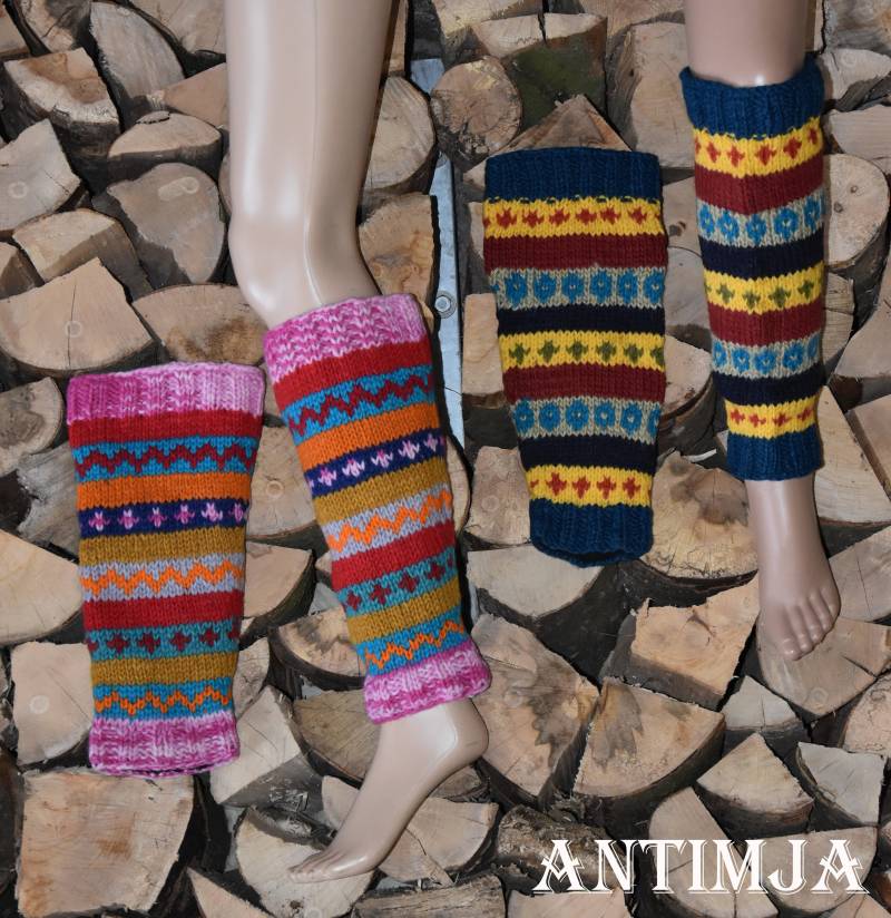 Handgestrickte Beinstulpen Gefüttert Strick Beinlinge Bunte Winter Stulpen Boot Toppers Wadenwärmer Hippie von Antimja