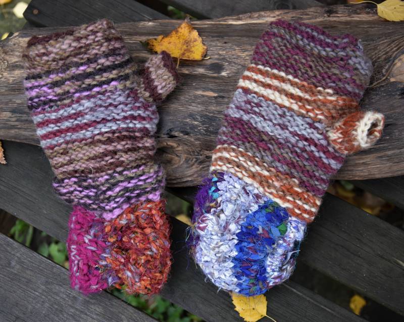 Handstulpen Handgestrickt Flippige Stulpen Gefüttert Hippie Winter Pulswärmer Warme Strickstulpen Bunt von Antimja