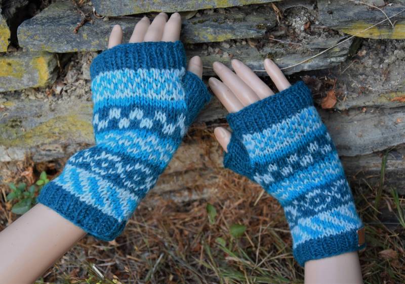 Handstulpen Handgestrickt Petrol Pulswärmer Gefüttert Schafwolle Stulpen Hippie Goa Psy Winter Strick Hand von Antimja