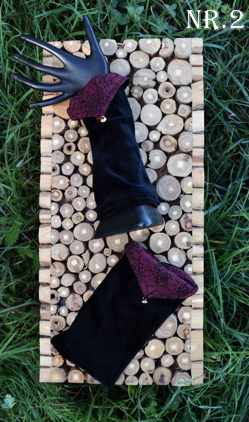 Handstulpen Samt Pulswärmer Armstulpen Wendbar Elfen Feen Stulpen Goa Hippie Schwarz Dunkel Blau von Antimja