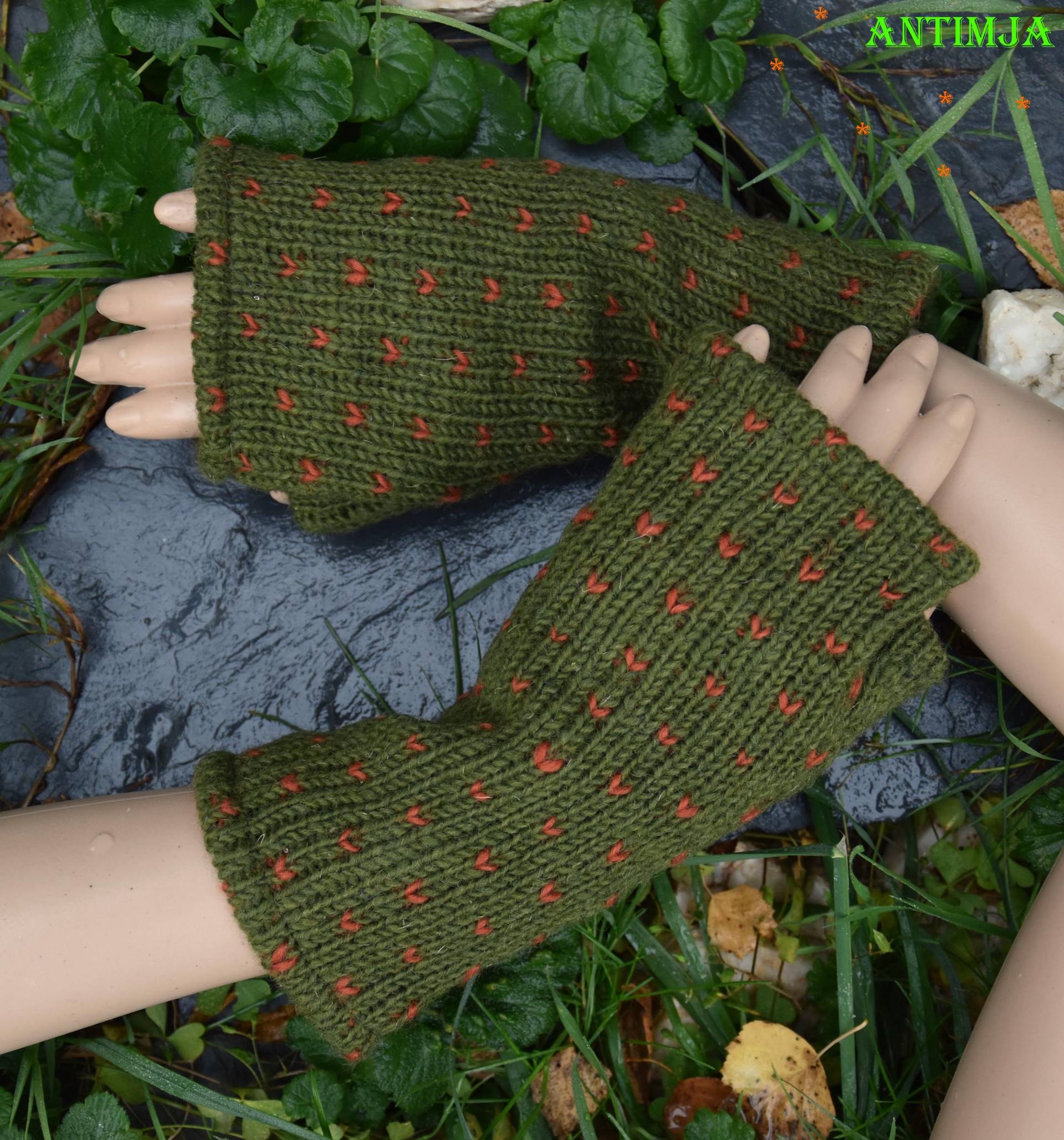 Handstulpen Schafwolle, Grüne Stulpen, Pulswärmer Gestrickt, Winter Handstulpen, Handstulpen Olive, Armstulpen Gestrick, Pulswärmer Schafwolle von Antimja