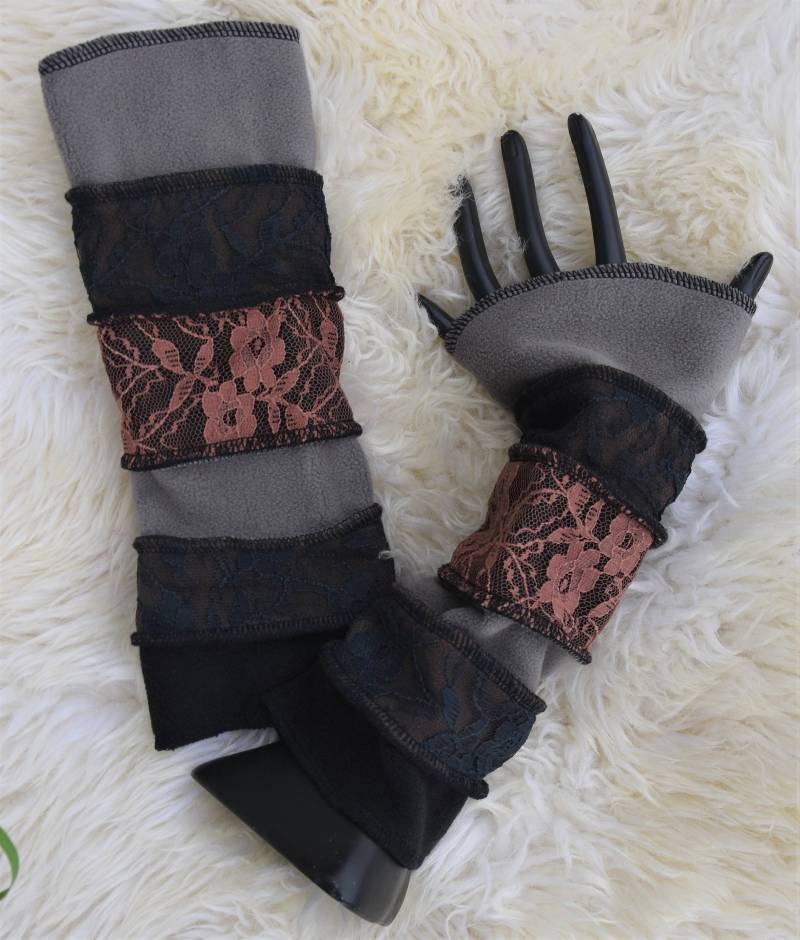 Handstulpen Spitze Pulswärmer Dekorative Stulpen Grau Schwarz Elfen Feen Goa Hippie Winter Armstulpen Mit von Antimja