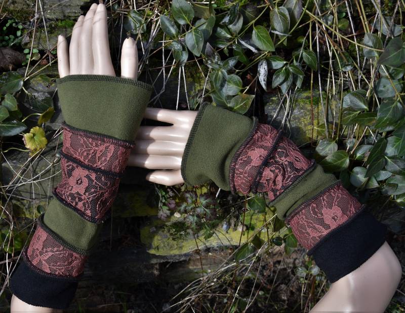 Handstulpen Spitze Pulswärmer Dekorative Stulpen Grün Schwarz Elfen Feen Goa Hippie Winter Armstulpen Mit von Antimja