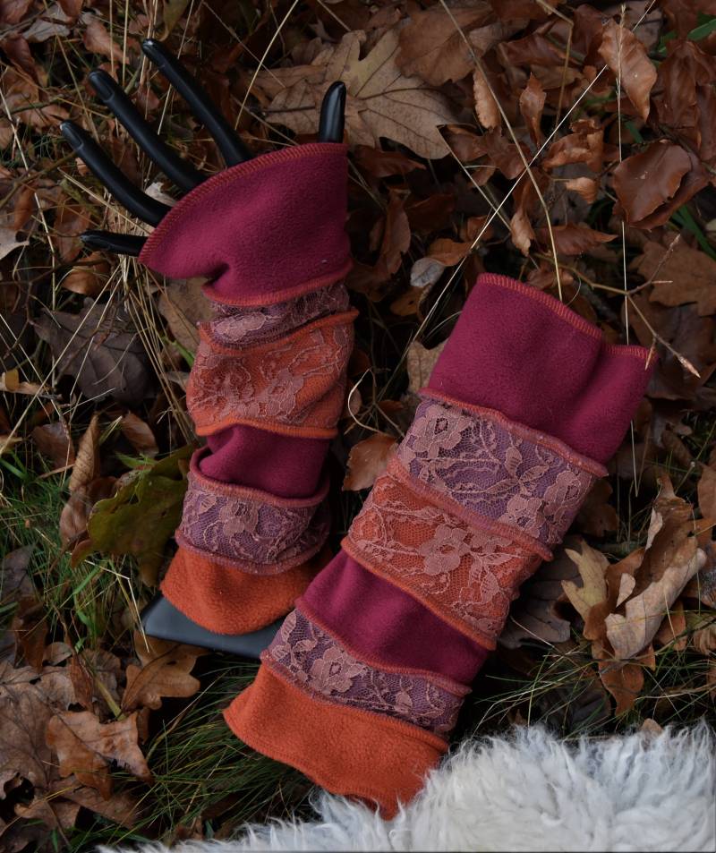 Handstulpen Spitze Pulswärmer Dekorative Stulpen Orange Rot Elfen Feen Goa Hippie Winter Armstulpen Mit von Antimja