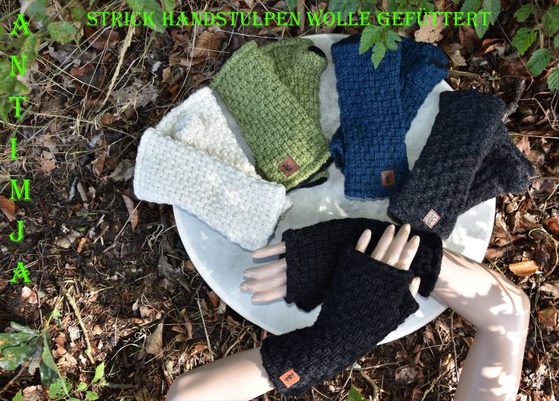 Handstulpen Wolle Handgestrickt Pulswärmer Gefüttert Winter Armstulpen Schafwolle Stulpen Gefütterte Woll von Antimja