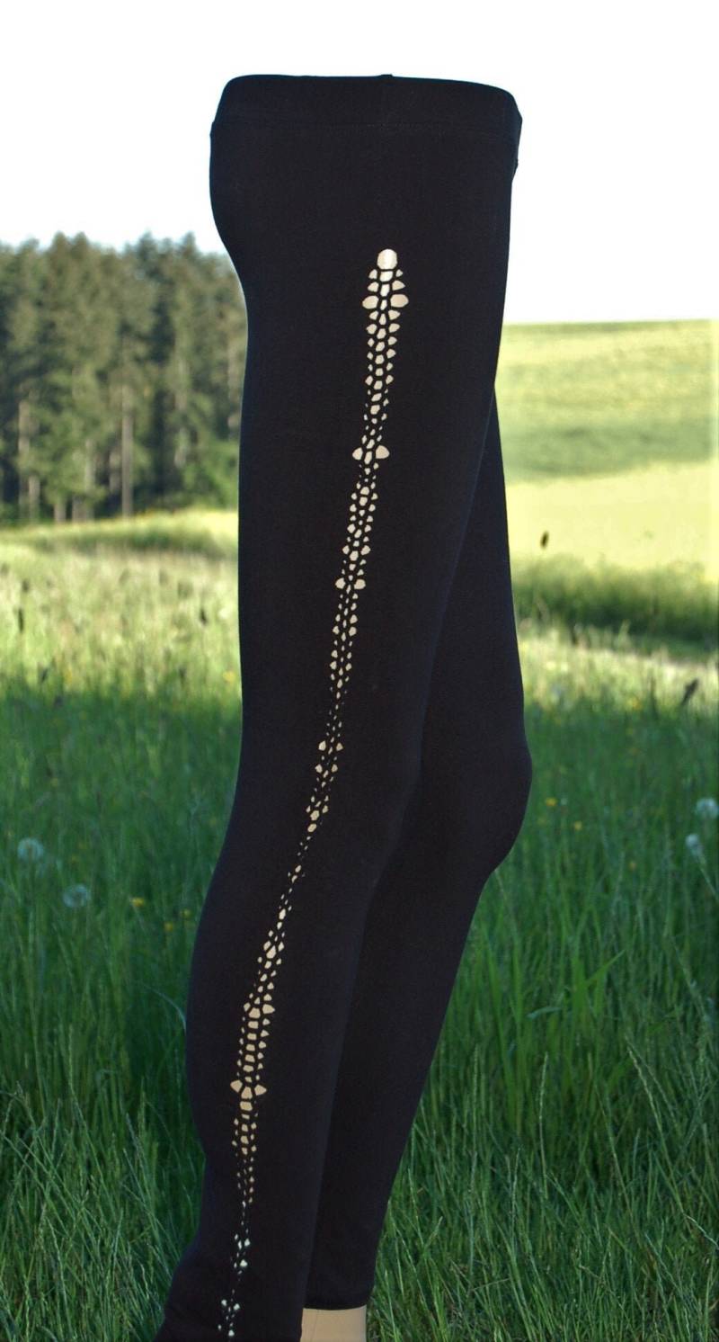 Leggings Schwarz Cutwork Hippie Hose Cut Out Yoga Psy Festival Gothik Freizeit von Antimja