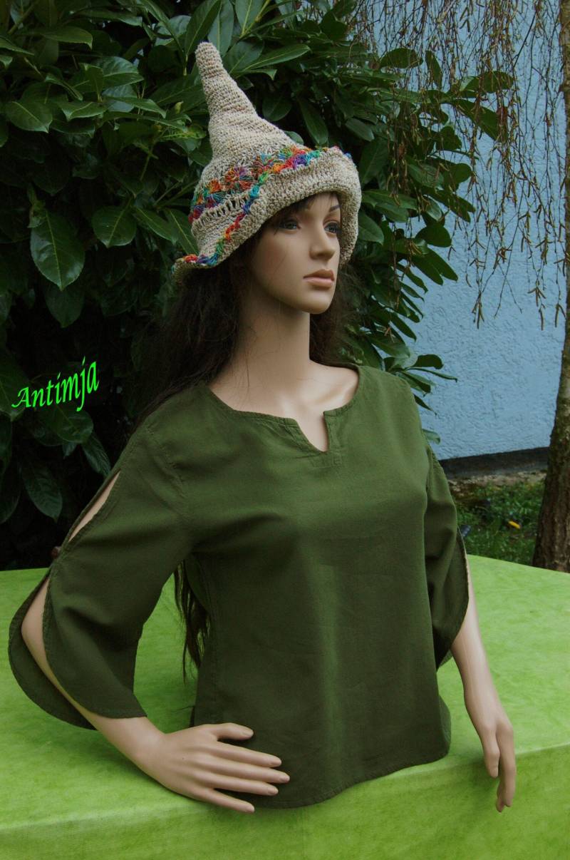 Oberteil Bluse Angebot Hippie Psy Goa Top Baumwolle Frühling Sommer Shirt 3/4 Arm Festival Lagenlook Flippiges von Antimja