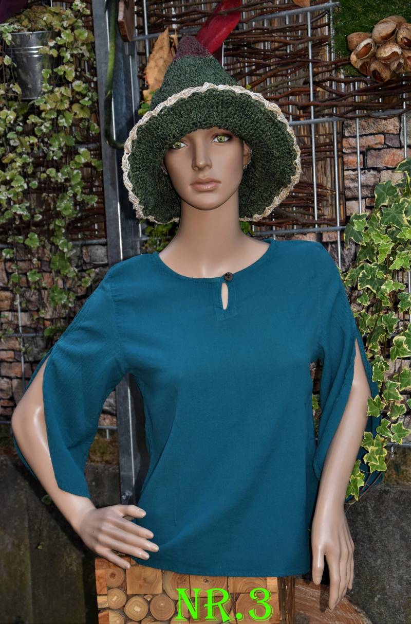 Oberteil Bluse Angebot Hippie Psy Goa Top Baumwolle Frühling Sommer Shirt 3/4 Arm Festival Lagenlook Flippiges von Antimja