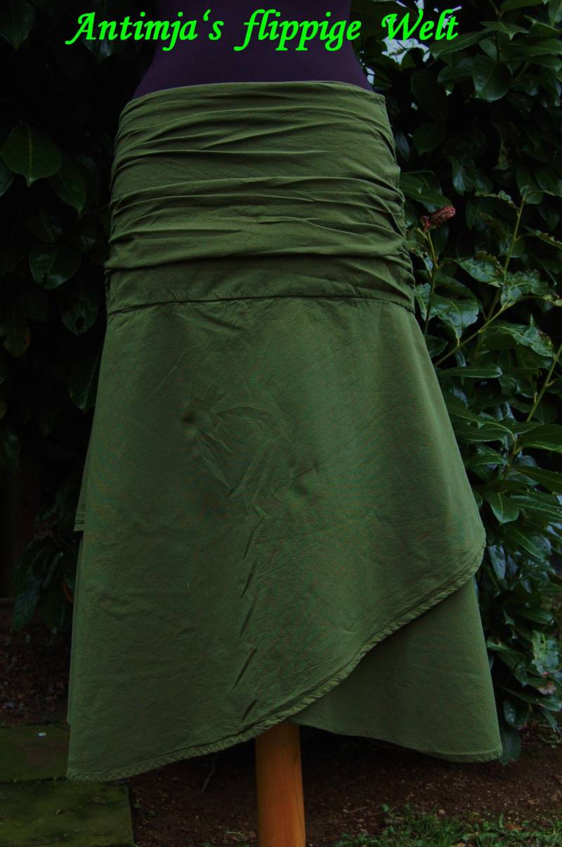 Rock Lagenlook Zipfel Wadenlanger Goa Psy Hippie Grün Flippiger Damen Schwarz von Antimja