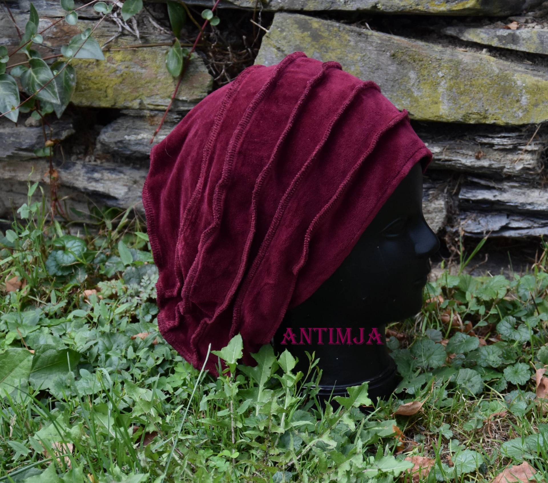 Samt Mütze, Samt Kappe, Boho Mütze, Beanie Samt, Ballon Mütze Rot, Samthut Bordeaux, Hippie Mütze, Gothik Mütze Samt, Gothic Samt, Mütze Samt von Antimja