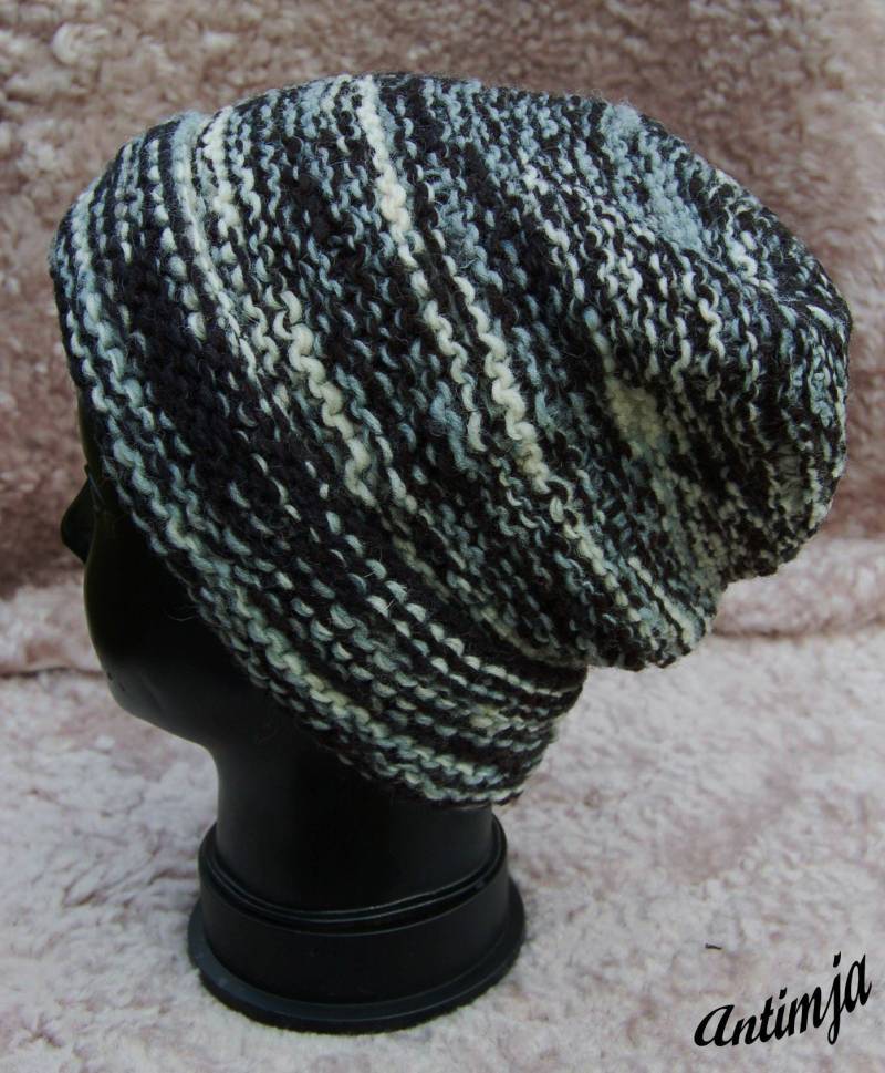 Strick Mütze Beanie Angebot Woll Grau Handgestrickte Winter Kopfbedeckung Wolle Strickmütze von Antimja