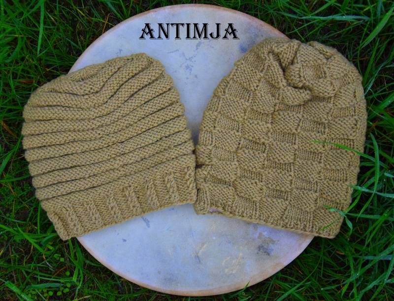 Strick Mütze Beanie Wollmütze Beige Handgestrickte Woll Wintermütze Long Kopfbedeckung Strickmütze Wollemode Strickmode von Antimja