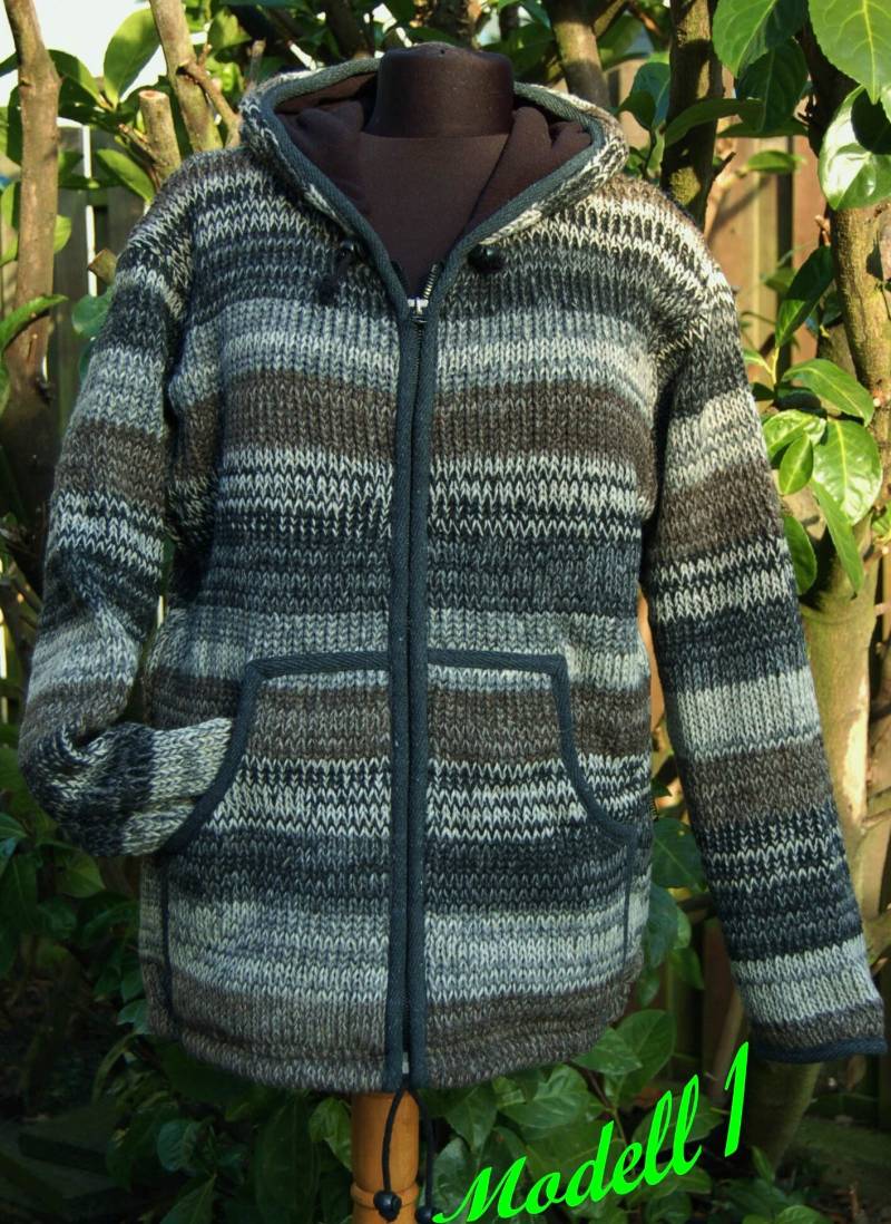 Strickjacke Gefüttert Winter Jacke Gr.m Strick Wolljacke Kapuze Warme Winterjacke M Unisex Hippie Strickware Wintermode von Antimja