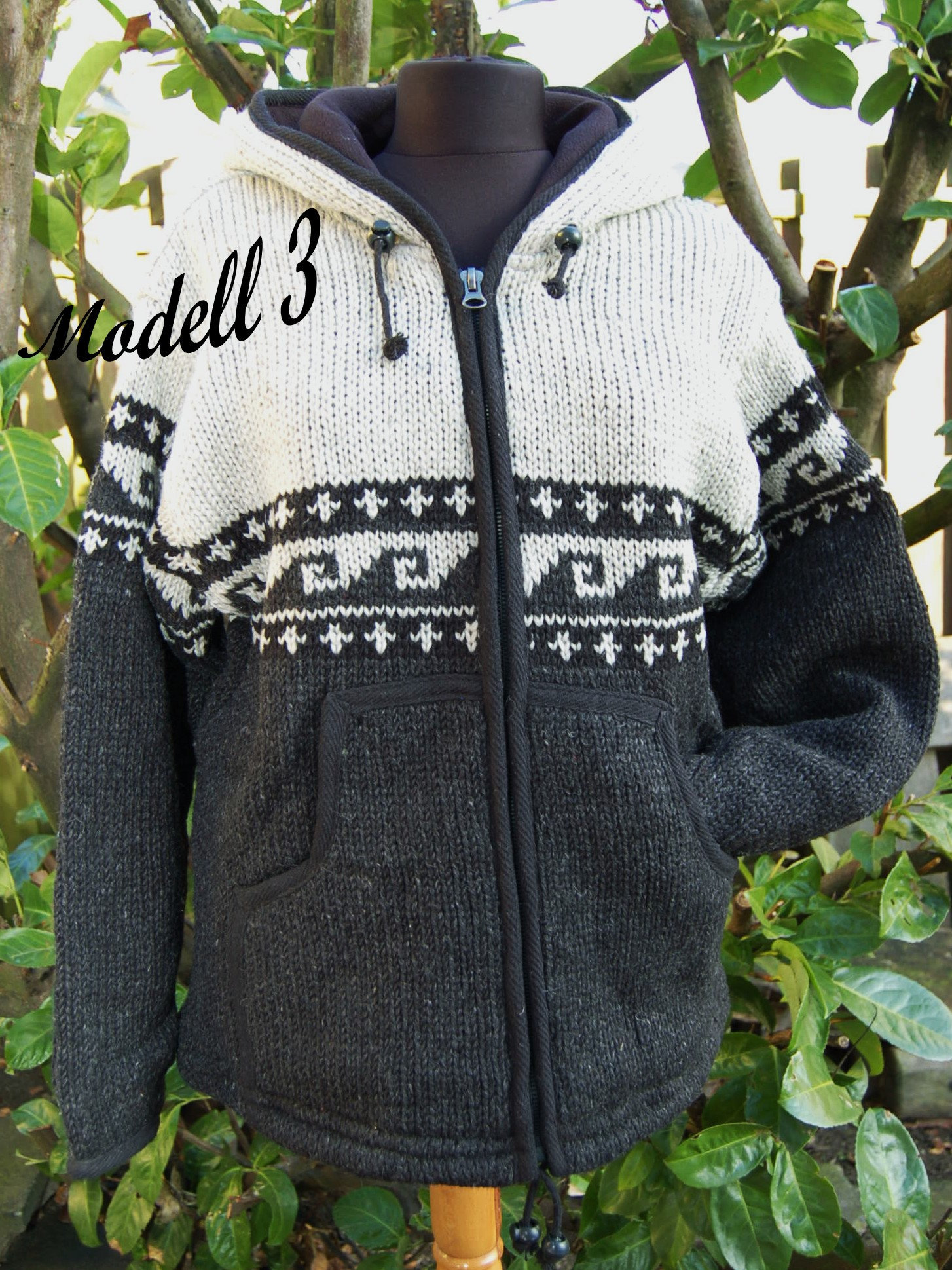 Strickjacke Wolle Gefüttert Winterjacke Winter Unisex Kapuzenjacke Strick Warme Norweger Wolljacke von Antimja