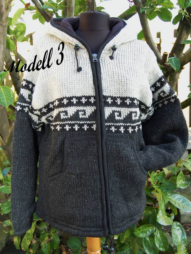 Strickjacke Wolle Gefüttert Winterjacke Winter Unisex Kapuzenjacke Strick Warme Norweger Wolljacke von Antimja