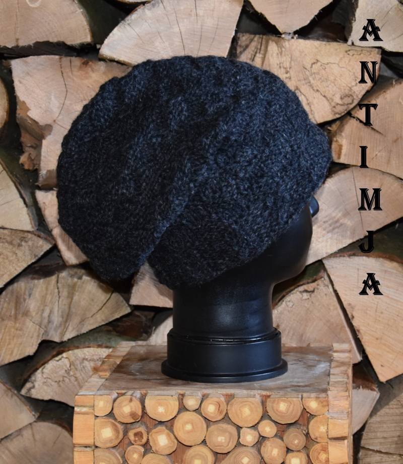 Strickmütze Beanie Anthrazit Warme Mütze Lässige Handgestrickt Kopfbedeckung Strick Hippie Winter von Antimja