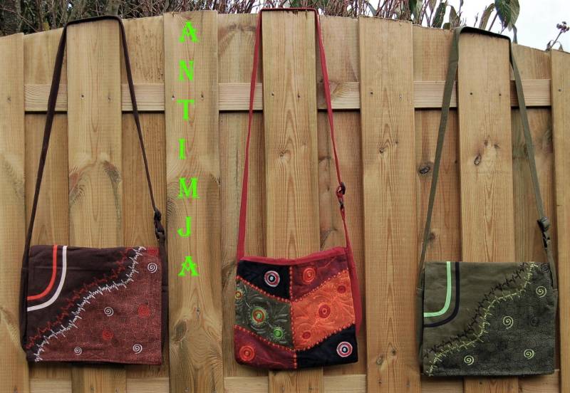 Tasche Umhängetasche Bestickt Hippie Goa Flower Power Flippige Bunt Retro Baumwolle von Antimja