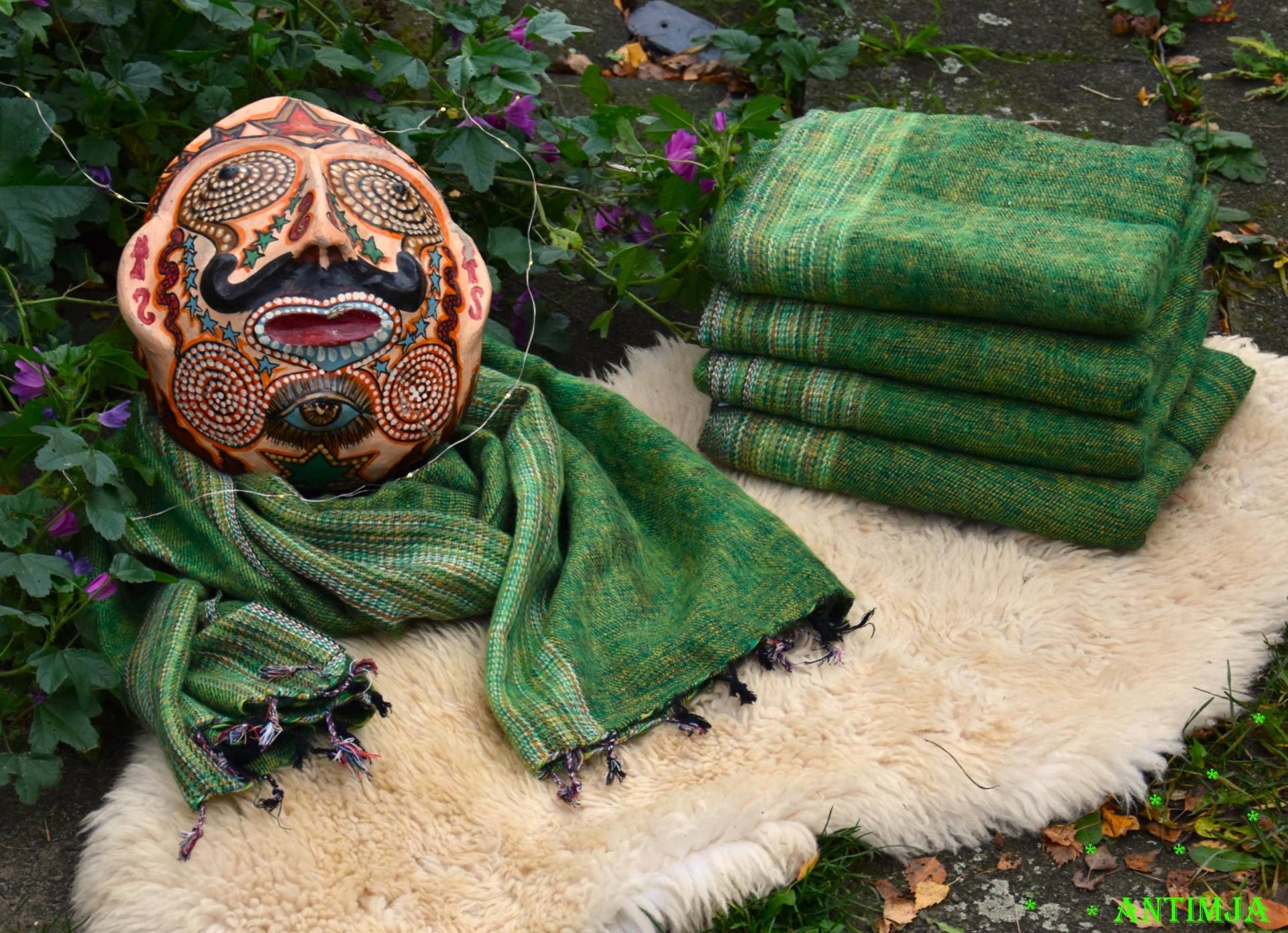 Tuch Grün, Schultertuch, Überwurf Wolle, Kuschel Tuch, Winter Schultertuch, Großes Tuch, Deko Tuch, Tuch Mit Yak Wolle, Stola Überwurf, Winter von Antimja