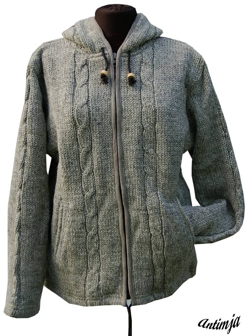 Winterjacke Wolle Warme Strickjacke Kapuze Gefütterte Wolljacke Grau Größe Xl Unisex Kapuzen Jacke Gefüttert von Antimja