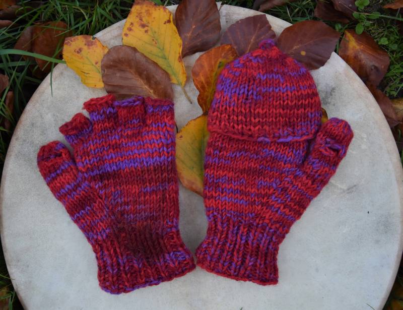 Wollhandschuhe Mit Klappe Gefüttert Handgestrickte Klapphandschuhe Rot Lila Schafwolle Fingerlinge Hippie Strick Handschuhe Wollhandschuhe Mit Klappe Gefüttert Handgestrickte Klapphandschuhe Rot Lila Schafwolle Fingerlinge Hippie Strick Handschuhe von Antimja