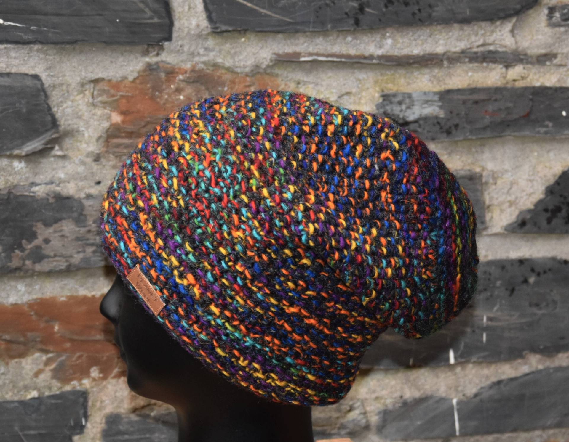 Wollmütze Beanie Warme Bunte Mütze Kopfbedeckung Hippie Bunt Goa Handgestrickte Perlmuster Strickmütze von Antimja