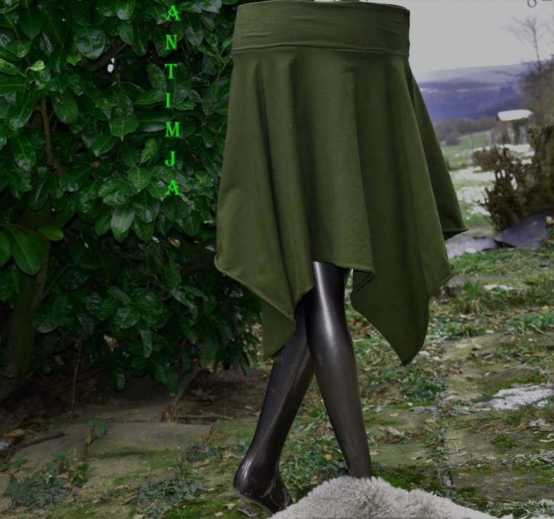 Zipfelrock Grün Hippie Goa Mittelalter Rock Zipfel Midi Feen Pixie Zipfellook Damen von Antimja