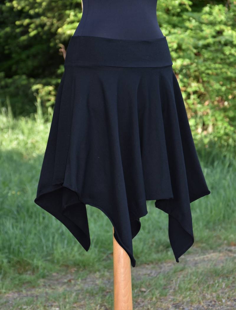 Zipfelrock Schwarz Midi Hippie Goa Mittelalter Rock Zipfel Feen Pixie Zipfellook Damen von Antimja
